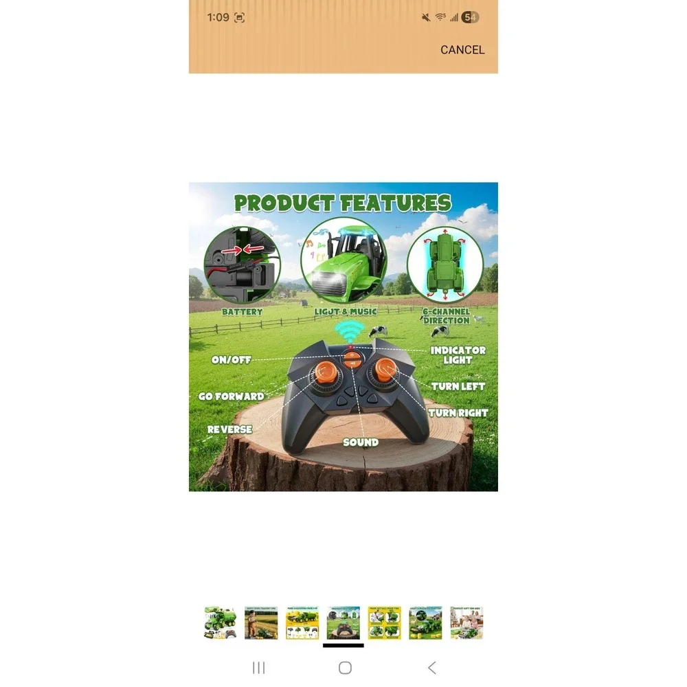 Funwee RC Farm Tractor Toy 1:24 Scale 2.4GHz 6-Channel Remote Control Farm Set